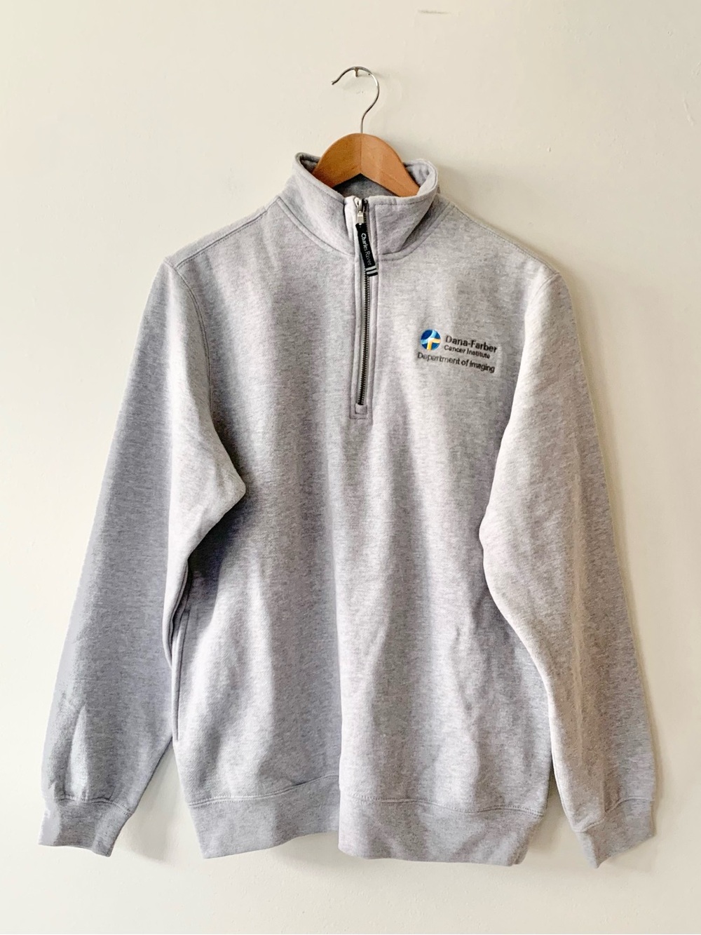 NEW Charles River Apparel Dana-Farber Light Heather Gray Quarter Zip-Up Sweater